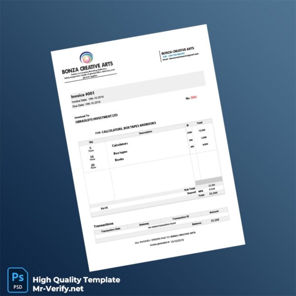 USA Bonza Creative Arts Invoice Template in Word and PDF formats USA Bonza Creative Arts Invoice Template in Word and PDF formats