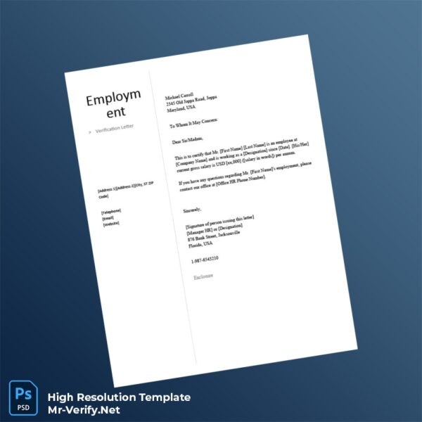 Editable USA Company Name Employment Verification Letter Word and Pdf Template