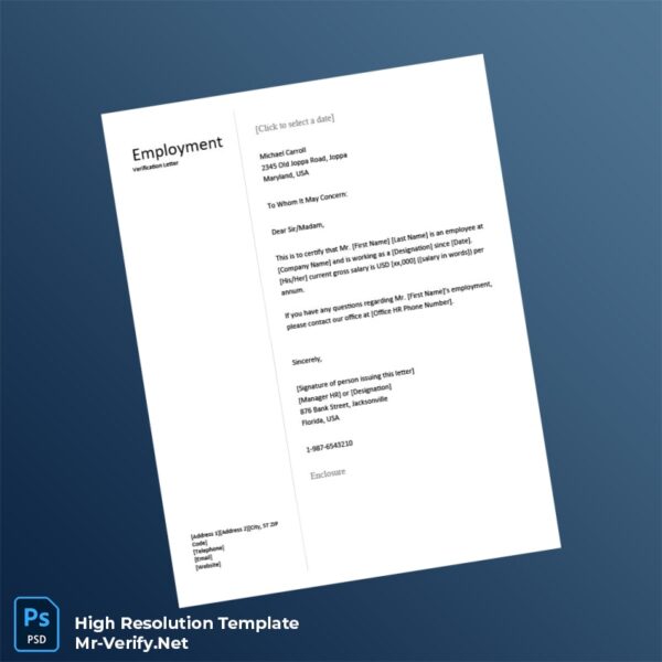 Editable USA Company Name Proof of Employment Letter Word and Pdf Template