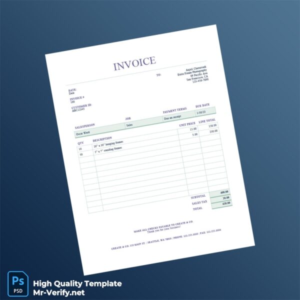 USA Create Co Invoice Template in Word and PDF formats USA Create Co Invoice Template in Word and PDF formats
