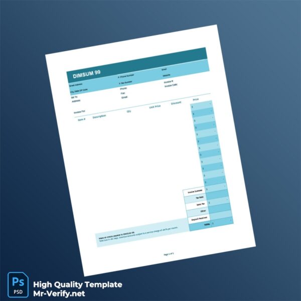 USA Dimsum 99 Invoice Template in Word and PDF formats USA Dimsum 99 Invoice Template in Word and PDF formats