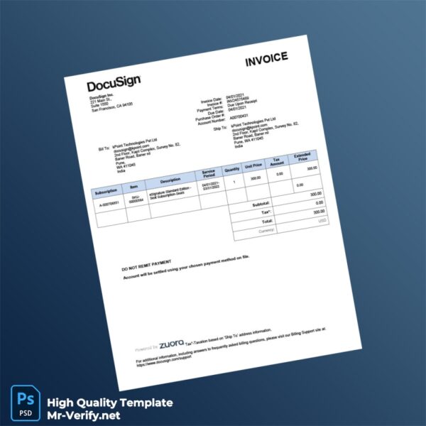 USA DocuSign Invoice Template in Word and PDF formats