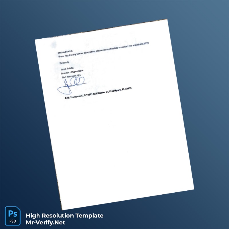 Editable USA FAS Transport Proof of Employment Letter Word and Pdf Template 2 page Editable USA FAS Transport Proof of Employment Letter Word and Pdf Template 2 page