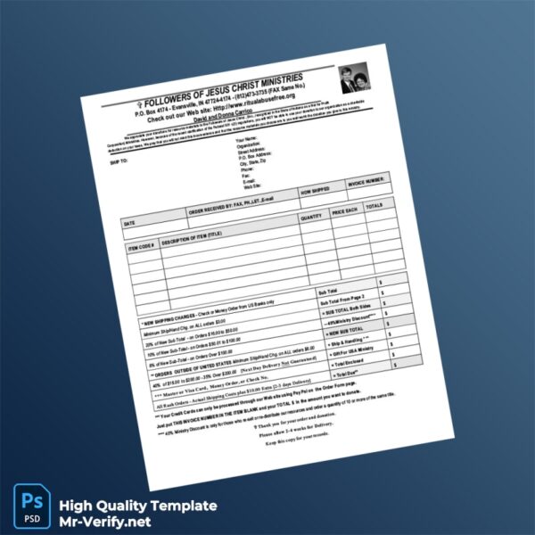 USA Followers of Jesus Christ Ministries Invoice Template in Word and PDF formats 2 page USA Followers of Jesus Christ Ministries Invoice Template in Word and PDF formats 2 page