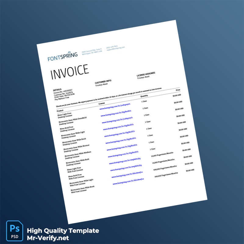 USA Fontspring Invoice Template in Word and PDF formats 2 page USA Fontspring Invoice Template in Word and PDF formats 2 page