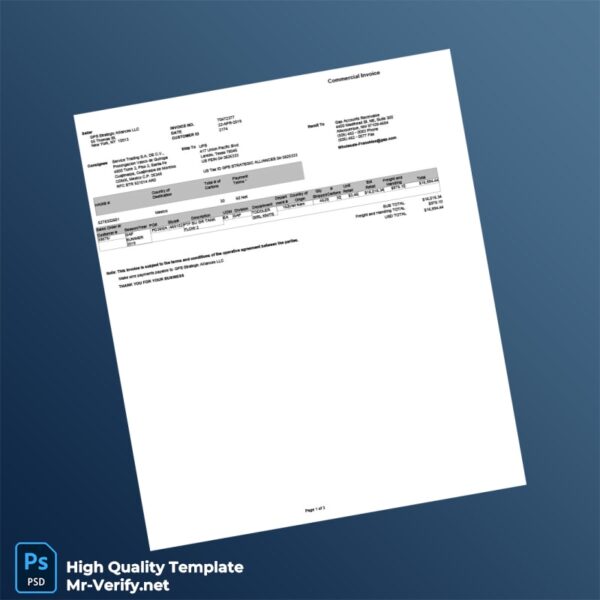 USA GPS Strategic Alliances LLC Commercial Invoice Template in Word and PDF formats 3 page