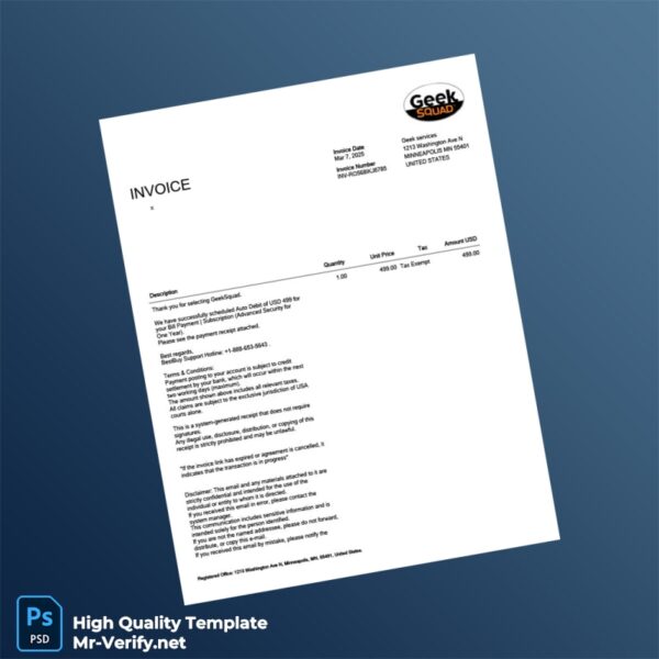 USA GeekSquad Invoice Template in Word and PDF formats 2 page USA GeekSquad Invoice Template in Word and PDF formats 2 page