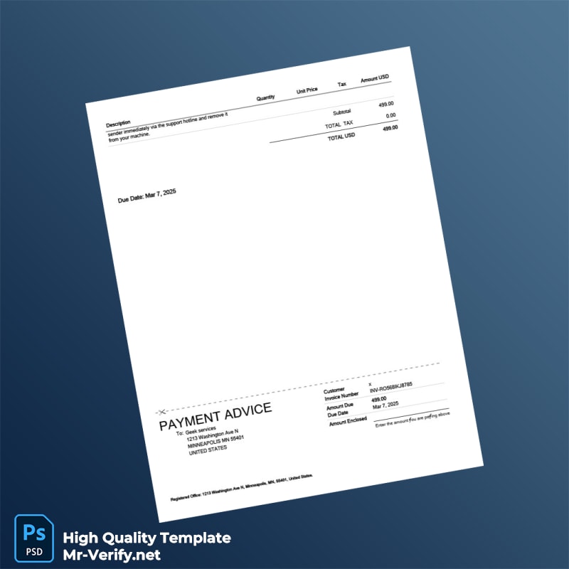 USA GeekSquad Invoice Template in Word and PDF formats 2 page USA GeekSquad Invoice Template in Word and PDF formats 2 page