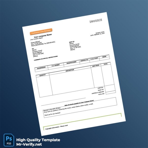 USA Hloom Invoice Template in Word and PDF formats 2 page
