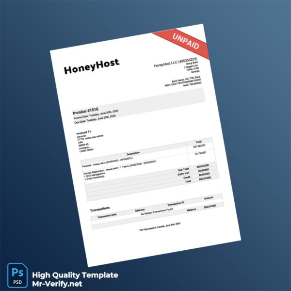 USA HoneyHost LLC Invoice Template in Word and PDF formats USA HoneyHost LLC Invoice Template in Word and PDF formats