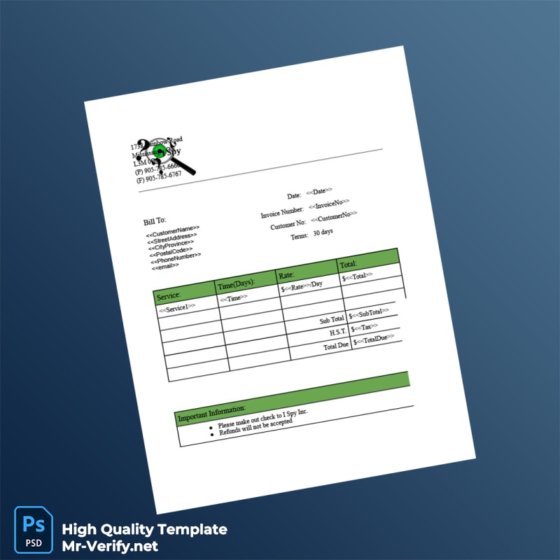 USA I Spy Inc Invoice Template in Word and PDF formats USA I Spy Inc Invoice Template in Word and PDF formats