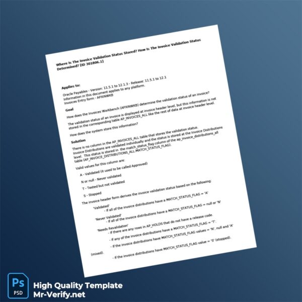 USA Invoice Validation Status Template in Word and PDF formats 2 page