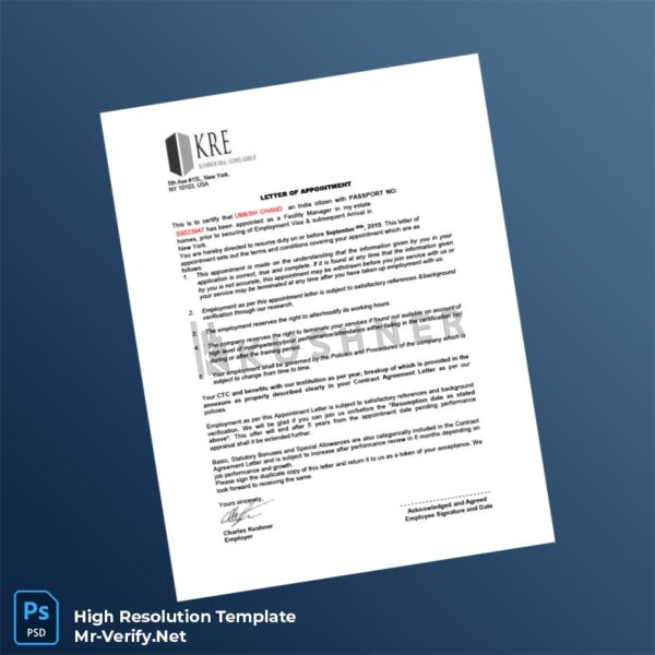 Editable USA KRE Employment Verification Letter Word and Pdf Template Editable USA KRE Employment Verification Letter Word and Pdf Template