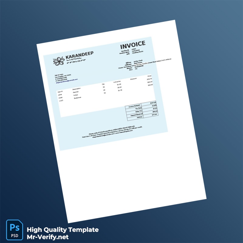 USA Kaarandeep Crane Service Invoice Template in Word and PDF formats USA Kaarandeep Crane Service Invoice Template in Word and PDF formats