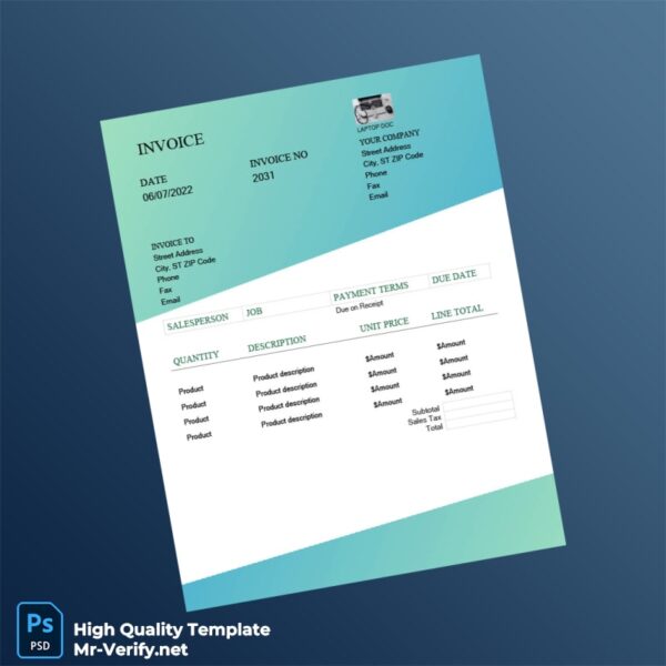 USA Laptop Doc Invoice Template in Word and PDF formats USA Laptop Doc Invoice Template in Word and PDF formats