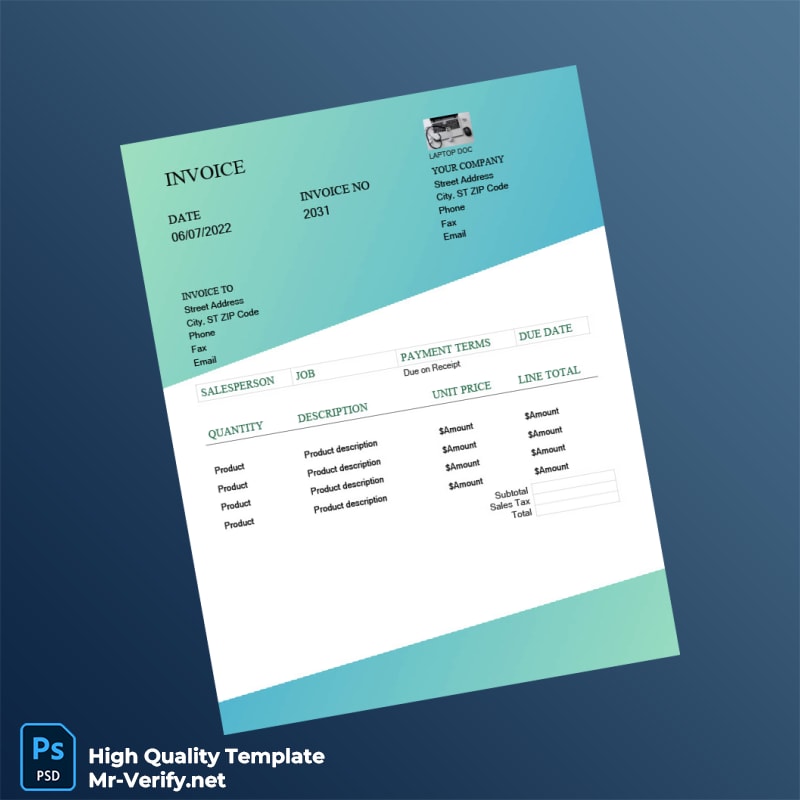USA Laptop Doc Invoice Template in Word and PDF formats USA Laptop Doc Invoice Template in Word and PDF formats