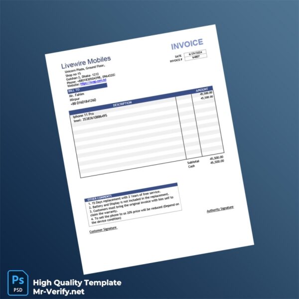 USA Livewire Mobiles Invoice Template in Word and PDF formats 5 page USA Livewire Mobiles Invoice Template in Word and PDF formats 5 page