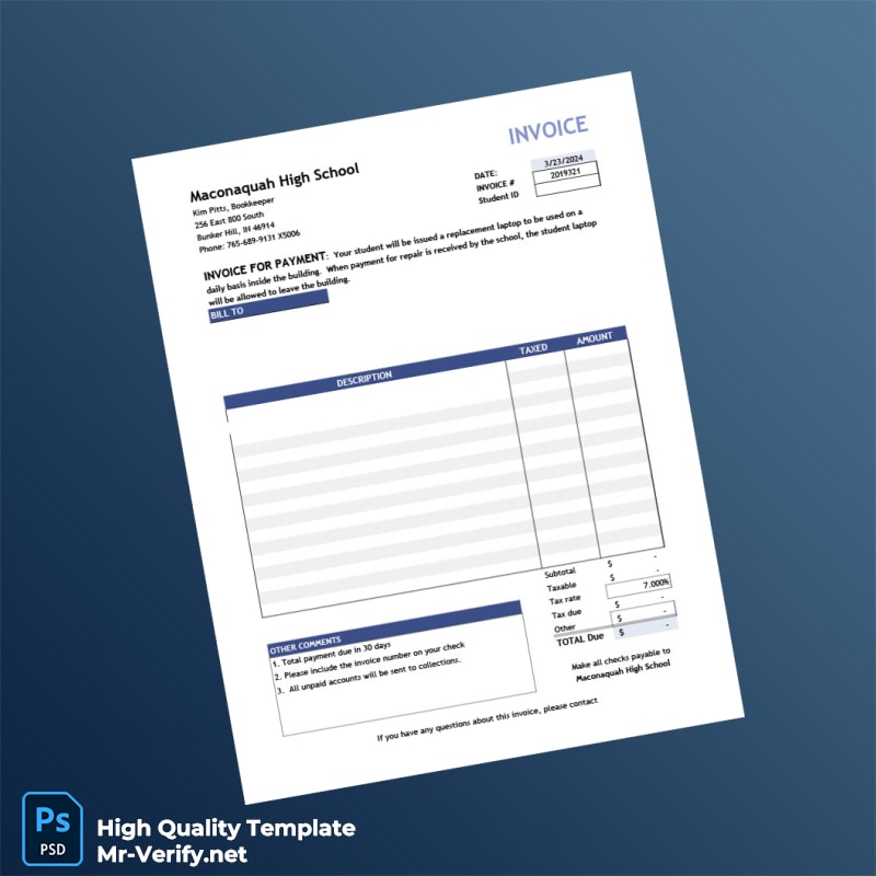 USA Maconaquah Middle School Invoice Template in Word and PDF formats 4 page USA Maconaquah Middle School Invoice Template in Word and PDF formats 4 page