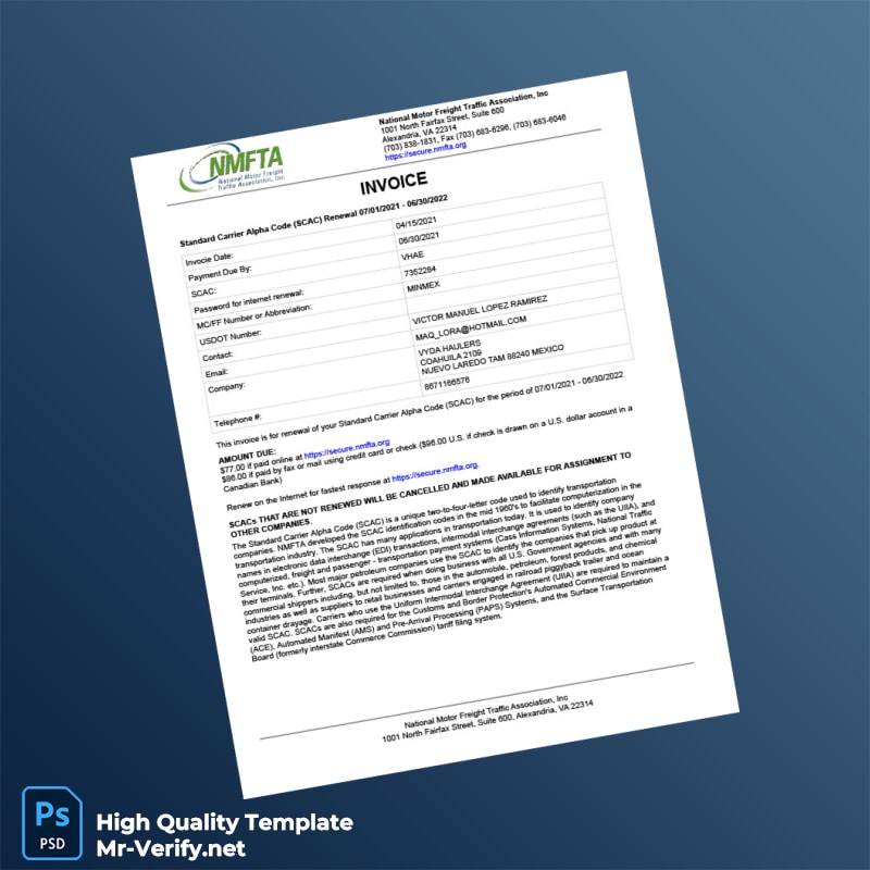 USA National Motor Freight Traffic Association Invoice Template in Word and PDF formats 2 page USA National Motor Freight Traffic Association Invoice Template in Word and PDF formats 2 page