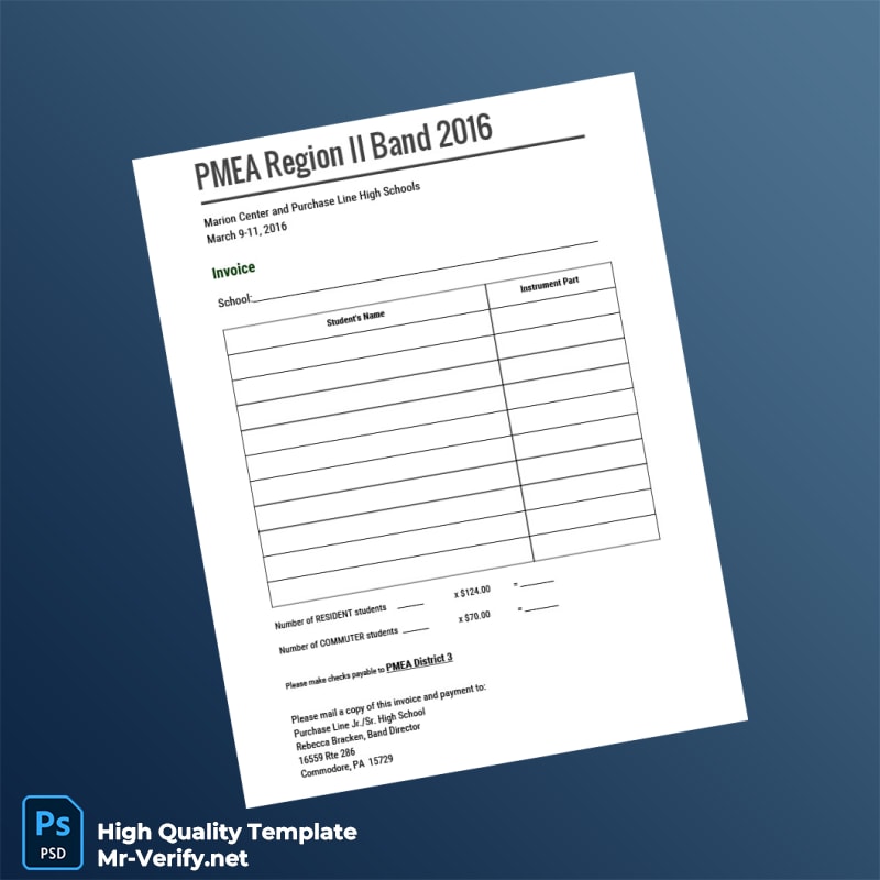 USA PMEA District 3 Invoice Template in Word and PDF formats USA PMEA District 3 Invoice Template in Word and PDF formats