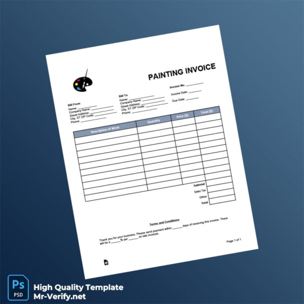 USA Painting Invoice Template in Word and PDF formats