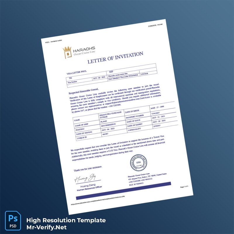 Editable USA Pharaoh s Ocean Cruise Line Invitation Letter Word and Pdf Template Editable USA Pharaoh s Ocean Cruise Line Invitation Letter Word and Pdf Template