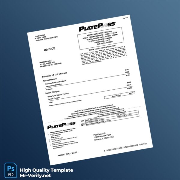 USA PlatePass LLC Invoice Template in Word and PDF formats 3 page USA PlatePass LLC Invoice Template in Word and PDF formats 3 page