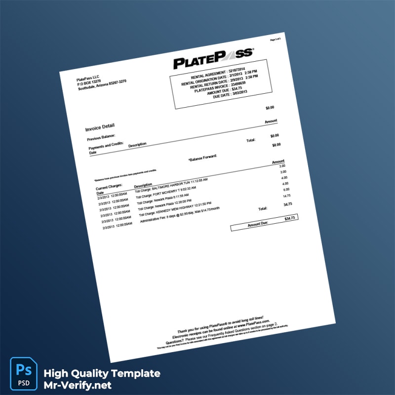 USA PlatePass LLC Invoice Template in Word and PDF formats 3 page USA PlatePass LLC Invoice Template in Word and PDF formats 3 page