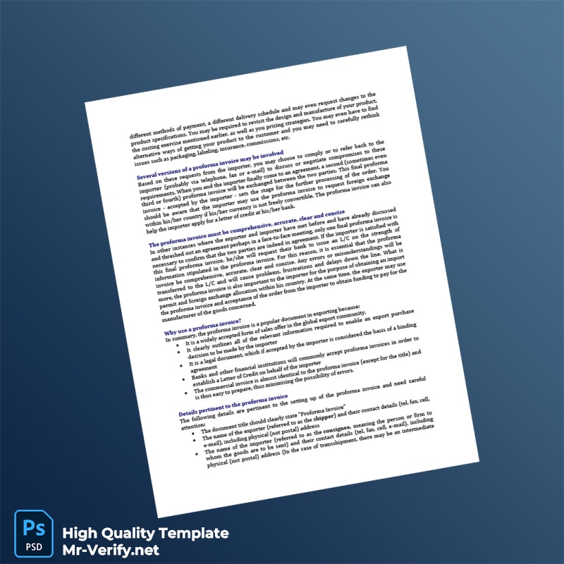 USA Proforma Invoice Template in Word and PDF formats 8 page USA Proforma Invoice Template in Word and PDF formats 8 page