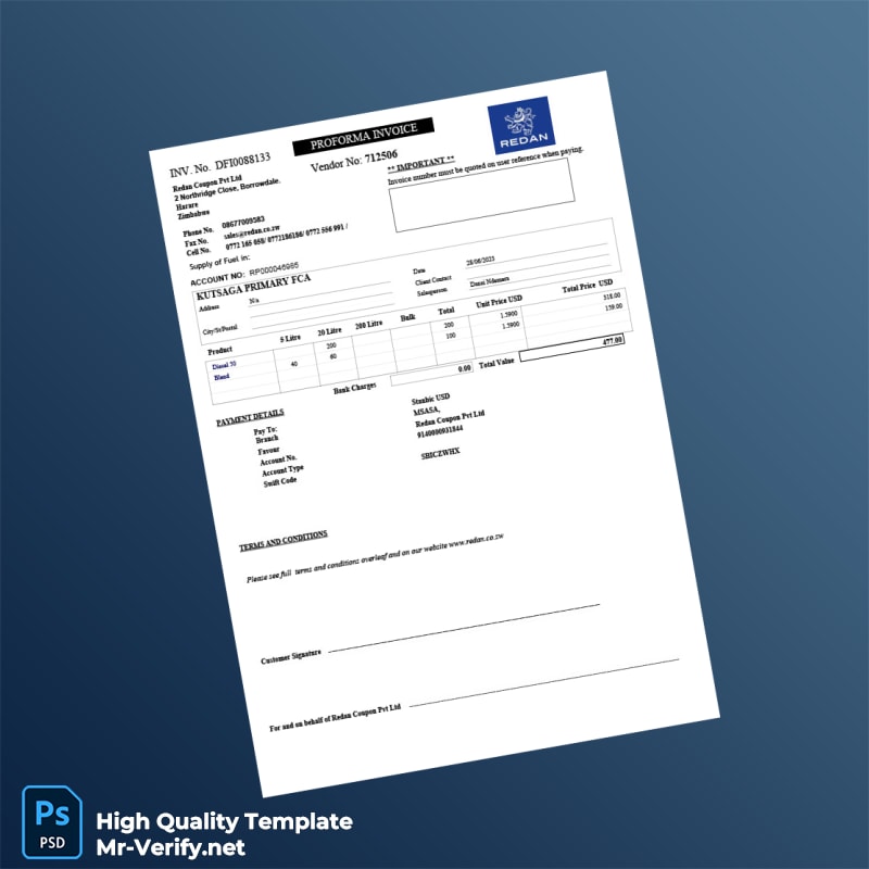 USA Redan Coupon Pvt Ltd Proforma Invoice Template in Word and PDF formats 2 page USA Redan Coupon Pvt Ltd Proforma Invoice Template in Word and PDF formats 2 page