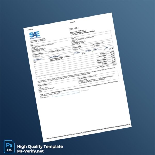 USA SAE Invoice Template in Word and PDF formats