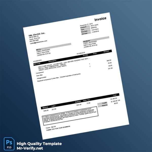 USA Selectric Invoice Template in Word and PDF formats