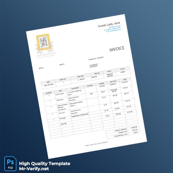 USA Sweet Lady Jane Invoice Template in Word and PDF formats 2 page