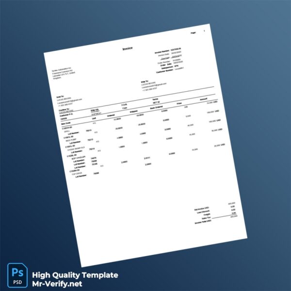 USA Syntec Automation Inc Invoice Template in Word and PDF formats