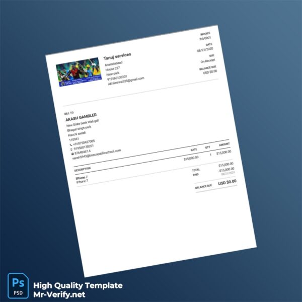 USA Tanuj Services Invoice Template in Word and PDF formats USA Tanuj Services Invoice Template in Word and PDF formats