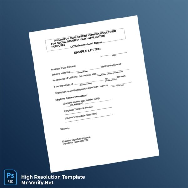 Editable USA UCSD Employment Verification Letter Word and Pdf Template Editable USA UCSD Employment Verification Letter Word and Pdf Template