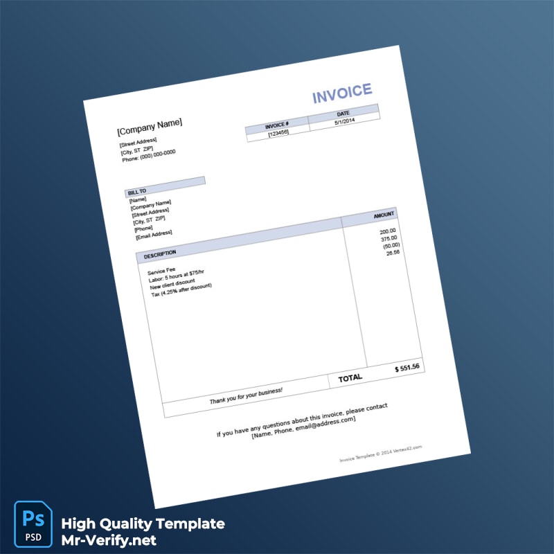 USA Vertex42 Invoice Template in Word and PDF formats USA Vertex42 Invoice Template in Word and PDF formats