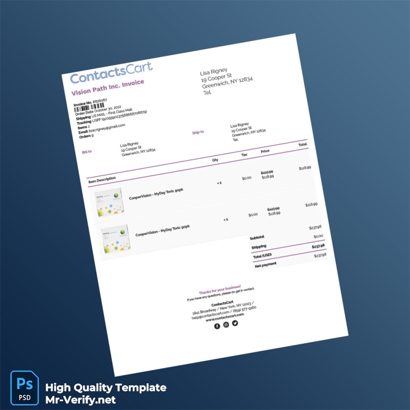 USA Vision Path Inc Invoice Template in Word and PDF formats 8 page USA Vision Path Inc Invoice Template in Word and PDF formats 8 page