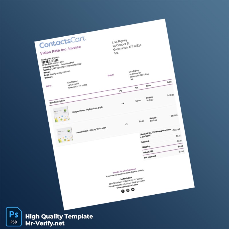 USA Vision Path Inc Invoice Template in Word and PDF formats 8 page USA Vision Path Inc Invoice Template in Word and PDF formats 8 page