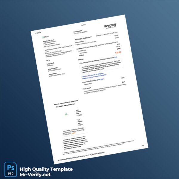 USA eBay Invoice Template in Word and PDF formats 4 page