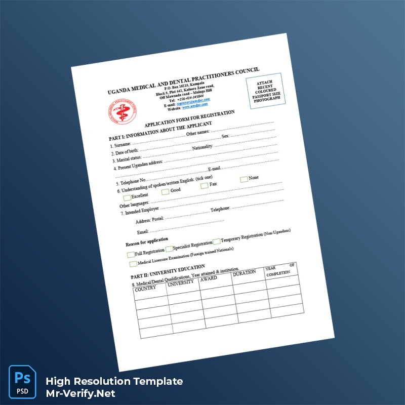 Editable Uganda Medical and Dental Practitioners Council Registration Form Word and Pdf Template 3 page Editable Uganda Medical and Dental Practitioners Council Registration Form Word and Pdf Template 3 page