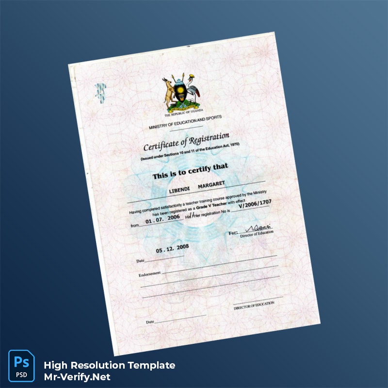Editable Uganda Ministry of Education Certificate of Registration Word and Pdf Template Editable Uganda Ministry of Education Certificate of Registration Word and Pdf Template
