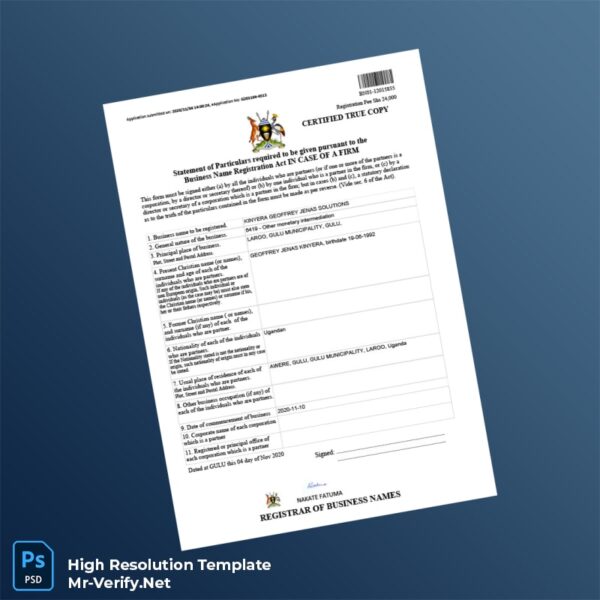 Uganda Registrar of Business Names Business Name Registration Certificate Word and Pdf Template 3 page Uganda Registrar of Business Names Business Name Registration Certificate Word and Pdf Template 3 page