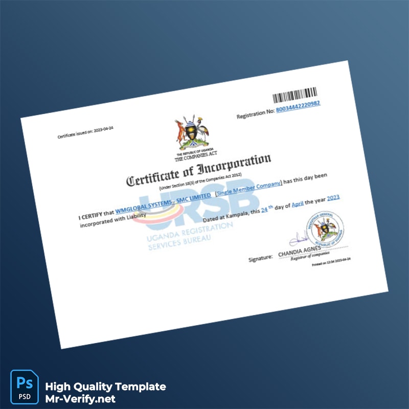 Uganda Registrar of Companies Certificate of Incorporation Template in Word and PDF formats Uganda Registrar of Companies Certificate of Incorporation Template in Word and PDF formats