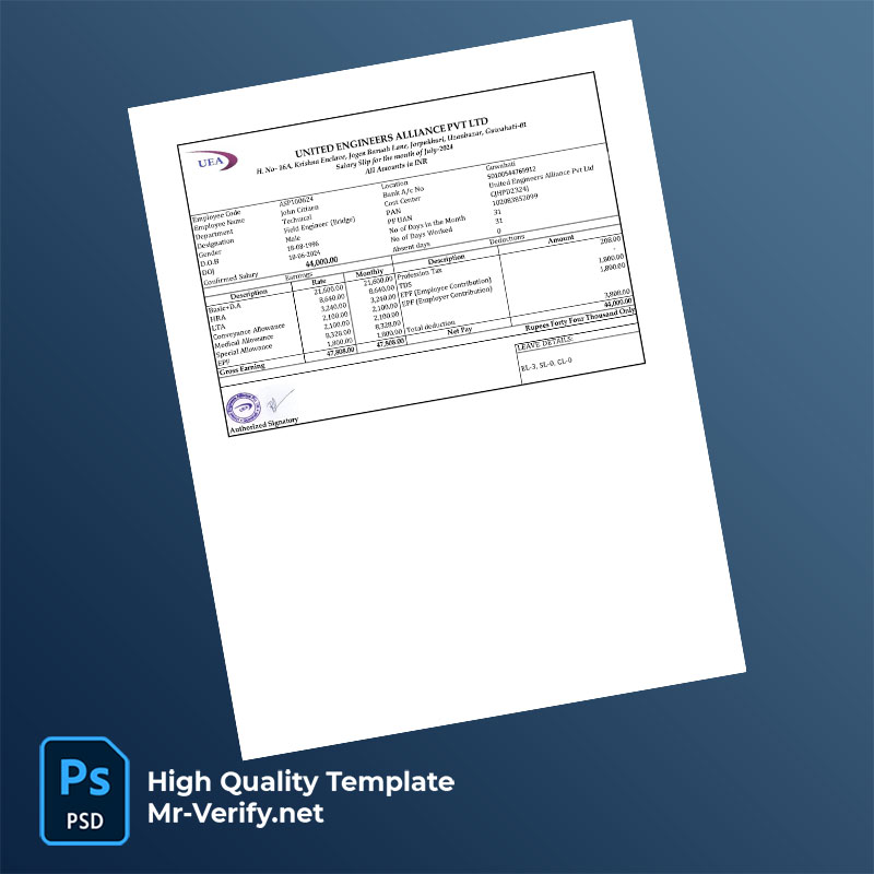 United Engineers Alliance PVT LTD payslip word and pdf template United Engineers Alliance PVT LTD payslip word and pdf template
