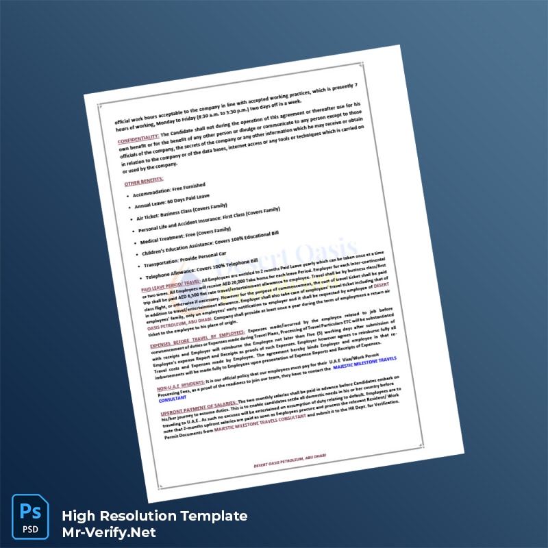 Editable United Arab Emirates Desert Oasis Petroleum Employment Verification Letter Word and Pdf Template 5 page Editable United Arab Emirates Desert Oasis Petroleum Employment Verification Letter Word and Pdf Template 5 page