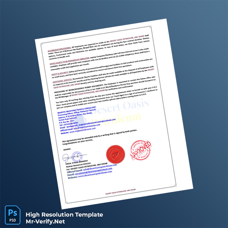 Editable United Arab Emirates Desert Oasis Petroleum Employment Verification Letter Word and Pdf Template 5 page Editable United Arab Emirates Desert Oasis Petroleum Employment Verification Letter Word and Pdf Template 5 page