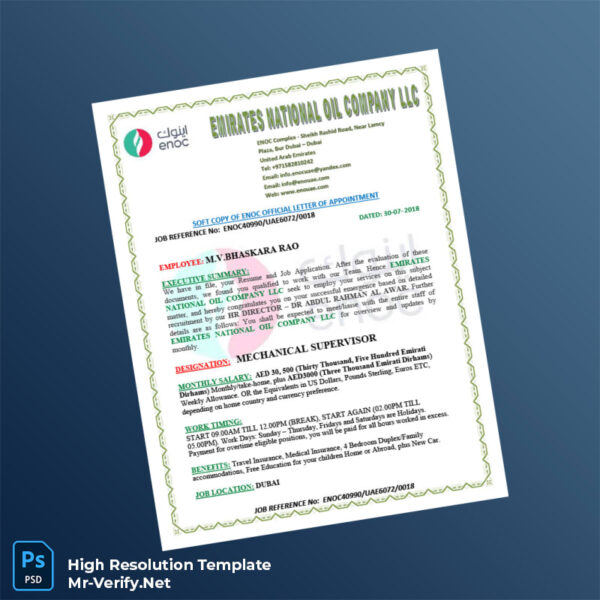 Editable United Arab Emirates Emirates National Oil Company LLC Employment Verification Letter Word and Pdf Template 5 page