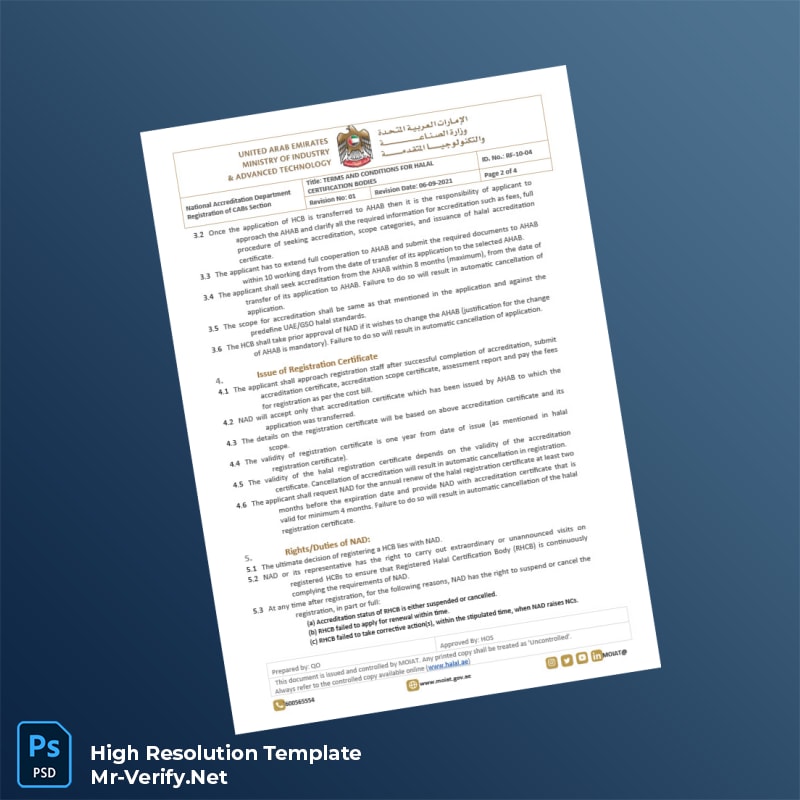 Editable United Arab Emirates National Accreditation Department Halal Certification Terms and Conditions Document Template in Word and PD 4 page Editable United Arab Emirates National Accreditation Department Halal Certification Terms and Conditions Document Template in Word and PD 4 page