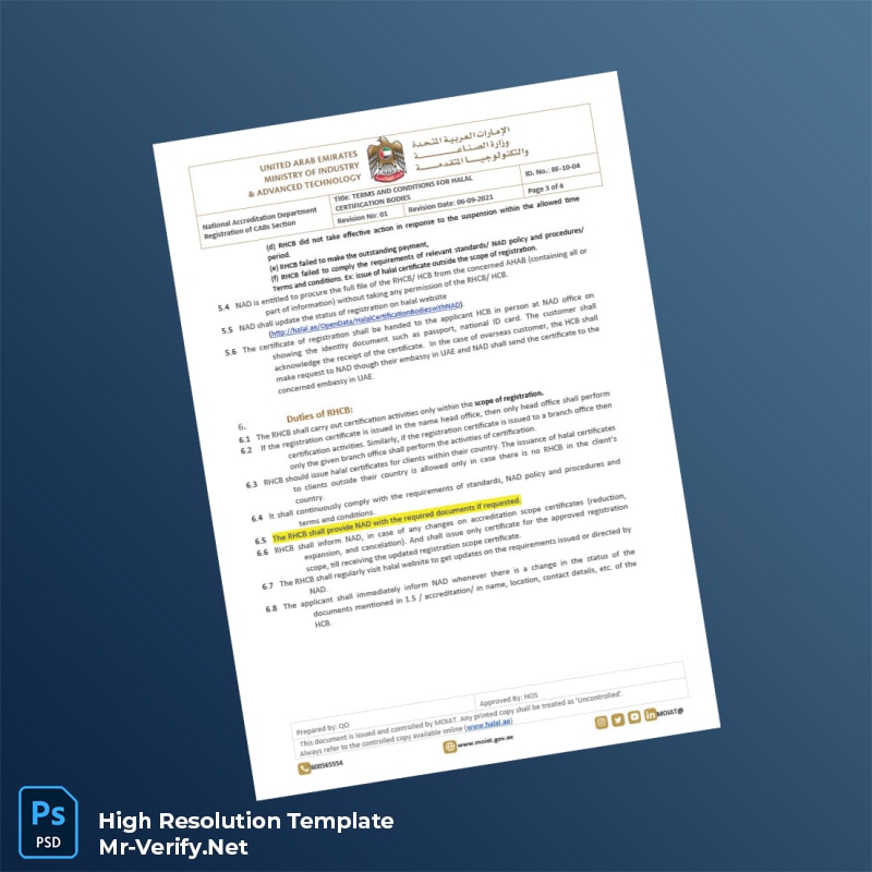 Editable United Arab Emirates National Accreditation Department Halal Certification Terms and Conditions Document Template in Word and PD 4 page Editable United Arab Emirates National Accreditation Department Halal Certification Terms and Conditions Document Template in Word and PD 4 page